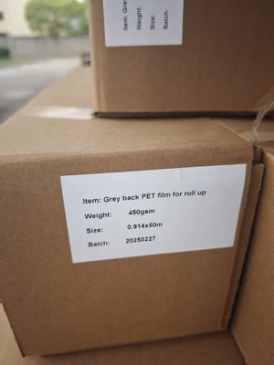 Eco-Sovlent Satin Grey Back PET Film 350mic/450GSM para X Banner / display / Roll up Banner stand